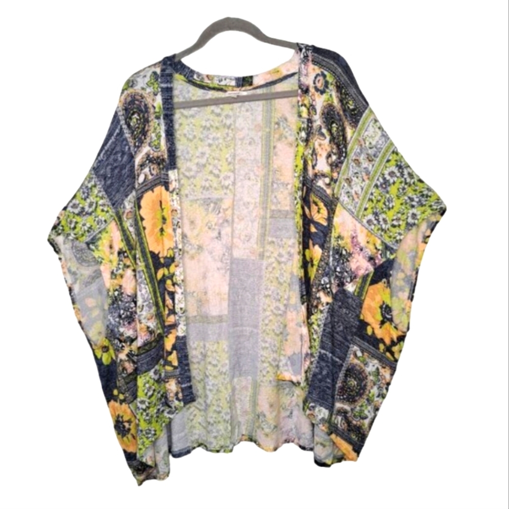 Maurices Green Blue Sleeveless Floral Kimono Wrap Poncho Size L/XL